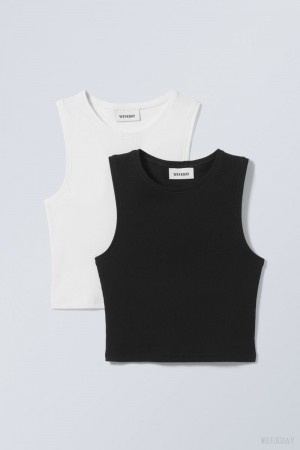 Weekday 2-pack Pure Crop Tank Top 黒 白 | QFKD9911