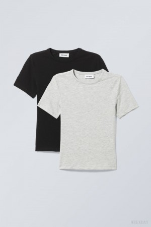 Weekday 2-pack Slim Fitted T-shirt 黒 | XITL9645