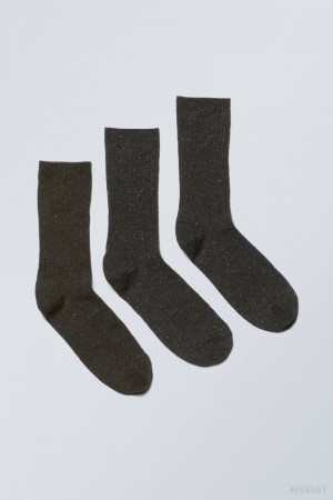 Weekday 3-pack Rib Neps Socks 黒 | MXXF1428