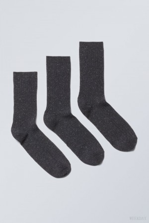 Weekday 3-pack Rib Neps Socks 黒 | NKDA0568