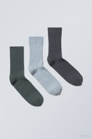 Weekday 3-pack Selma Socks 青 黒 | YKAU0545