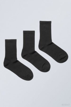 Weekday 3-pack 運動 Socks 黒 | YPJM1357