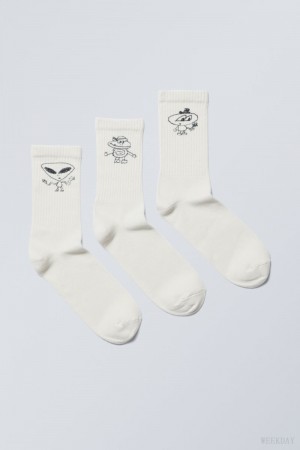 Weekday 3-pack 運動 グラフィック Socks Doodle Guys | TOBX8575