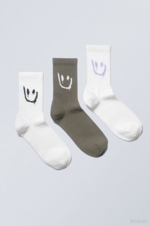 Weekday 3-pack 運動 グラフィック Socks Smiley Mix | UIRL2054