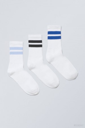 Weekday 3-pack ストライプ 運動 Socks ライト青 | XPLM3849