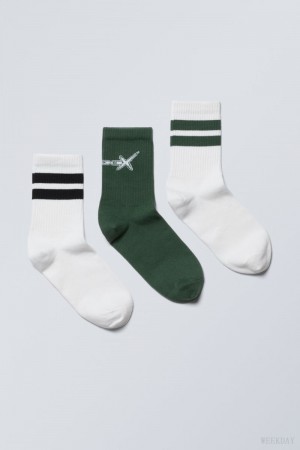 Weekday 3-pack 運動 グラフィック Socks 緑 黒 | UPLR6599