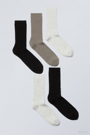 Weekday 5-pack Rib Socks Mole Mix | IKCF3140