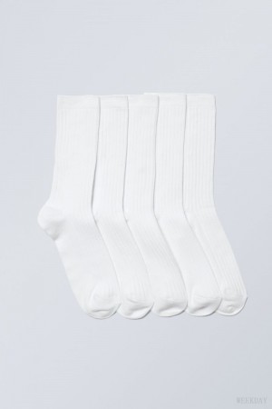 Weekday 5-pack Rib Socks 白 | MISK9391