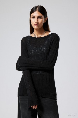 Weekday Anessa Sheer Knit Sweater 黒 | TWZX5796