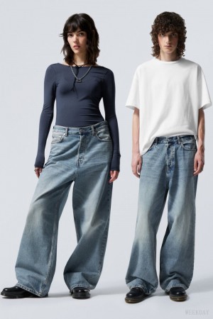 Weekday Astro Loose Baggy Jeans 青 | ODQW2413