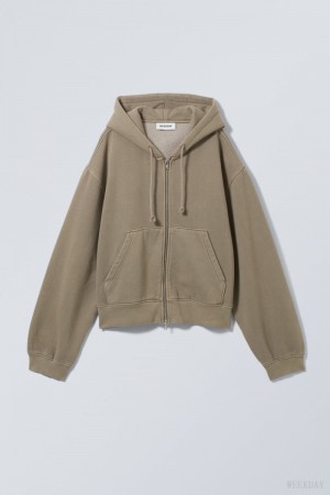 Weekday Boxy Heavyweight Zip Hoodie Dusty Mole | LRPF6355