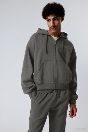 Weekday Boxy Midweight Zip Hoodie グレー | FKPL2111