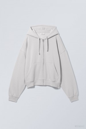 Weekday Boxy Midweight Zip Hoodie ライトグレー | QFEC6810