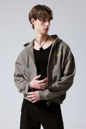 Weekday Boxy グラフィック Zip Hoodie グレー | DGGI6181