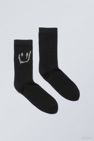 Weekday Cotton Rhinestone Socks 黒 | HOXL6560