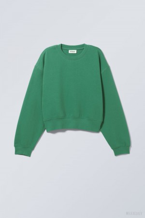 Weekday Crop Volume Sweatshirt 緑 | ANOT7200