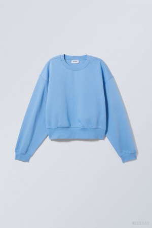 Weekday Crop Volume Sweatshirt ライト青 | KOEA0376