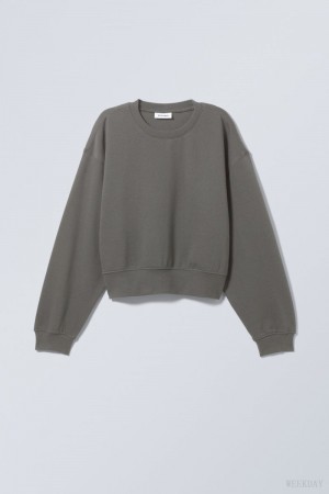 Weekday Crop Volume Sweatshirt 暗グレー | OKSB5658