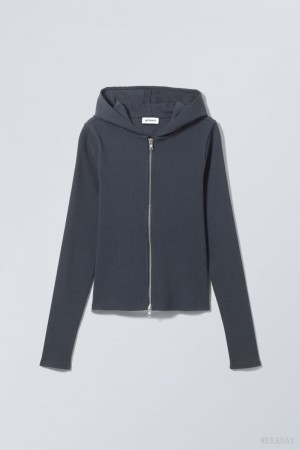 Weekday Cut Tight Zip Hoodie 暗青 | QYPY6740