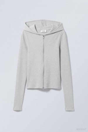 Weekday Cut Tight Zip Hoodie グレー ブラウン | QWIB6955