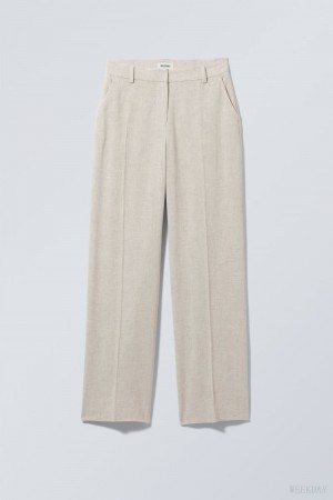 Weekday Cyrus Linen Mix Trousers Ecru | FNLV1001