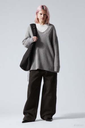 Weekday Eden Oversized ウール Blend Sweater グレー | SRDB2816