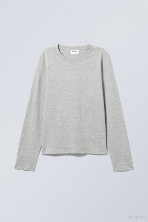 Weekday Essence Standard Long Sleeve グレー | OHQK5272