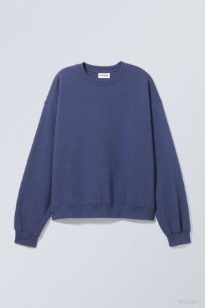 Weekday Essence Standard Sweatshirt 暗青 | TDPD0966