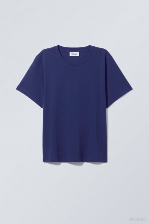 Weekday Essence Standard T-shirt 暗青 | YIWZ4716