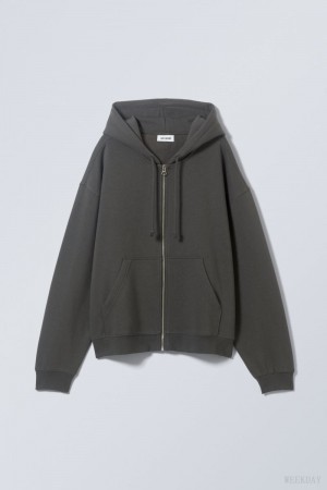 Weekday Essence Standard Zip Hoodie 暗グレー | UATH1288