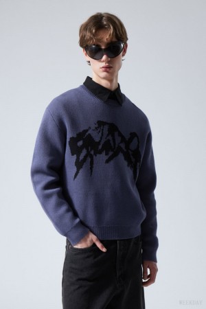 Weekday Fabian グラフィック Sweater 青 | AMJM3466