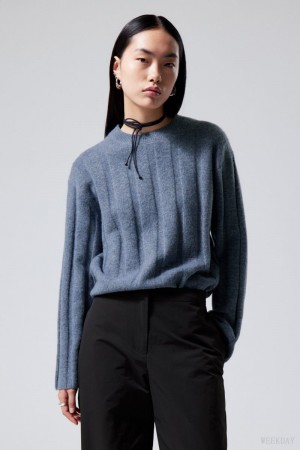 Weekday Fiona Rib Sweater 青 | RHGJ9421