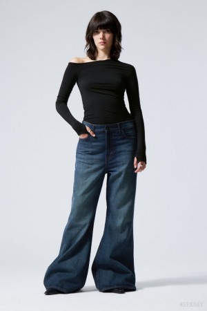 Weekday Grove Low Baggy Flared Jeans 青 | QHQQ4532