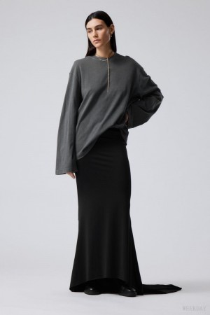 Weekday Long Asymmetric Drape Skirt 黒 | XGGE5047