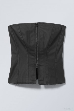 Weekday Meggie Coated Zip Corset 黒 | FPAF2930