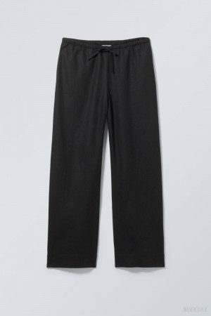 Weekday Mia Linen Mix Trousers 黒 | OJTH8162