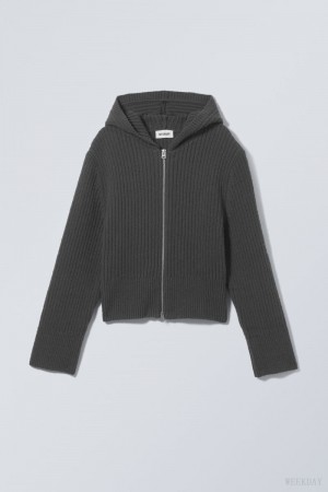 Weekday Ofelia Rib Knit Zip Hoodie 暗グレー | ONWO8667