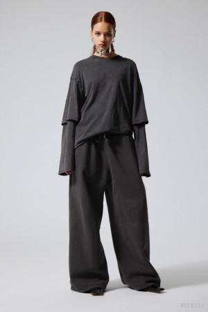 Weekday Oversized Double Longsleeve Top 黒 | HKWG2985