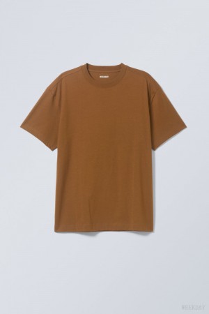 Weekday Oversized Heavyweight T-shirt ブラウン | QXJQ9256