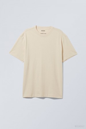 Weekday Oversized Linen Mix T-Shirt Oat Melange | ORSV9721