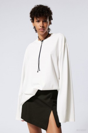 Weekday Oversized Long Sleeve T-shirt 白 | LWSM5605