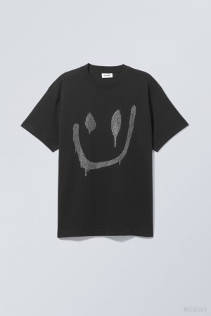 Weekday Oversized グラフィック Printed T-shirt Drippy Rhinestone Smiley | YOBH8163