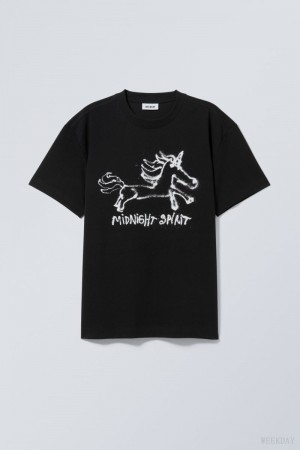 Weekday Oversized グラフィック Printed T-shirt Midnight Spirit | ZBCT9533