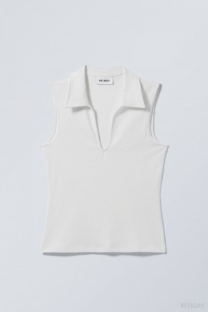 Weekday Phoebe Polo Top 白 | GLYK9375