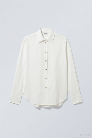 Weekday Relaxed Linen Mix Shirt 白 | CDWR1261