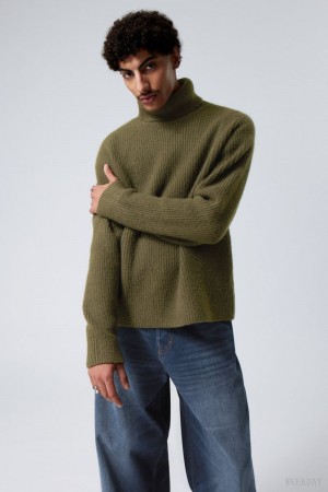 Weekday Renzo Relaxed ウール Blend Turtleneck カーキ 緑 | IGYP8383