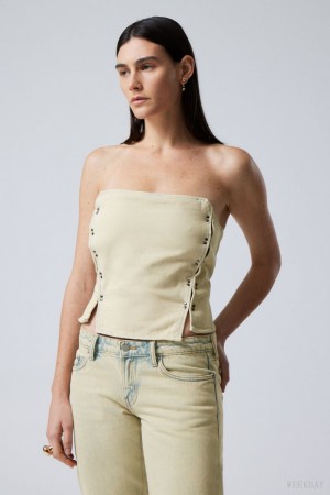 Weekday Rose Denim Corset Top Sunbleached | XIUB7809