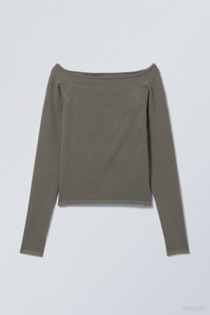 Weekday Seamless Off Shoulder Long Sleeve カーキ | ZQUP3239