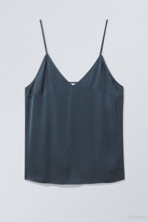 Weekday Shine Satin Singlet 暗ターコイズ | QRLQ1558