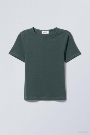 Weekday Slim Fitted T-shirt 暗緑 | ANQO1034